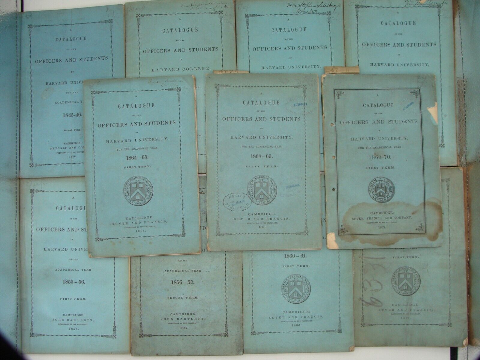 1845 - 1870 Lot of 11 Catalog Officers & Students of Harvard University