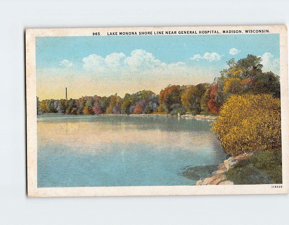 Postcard Lake Monona Shore Line Madison Wisconsin USA