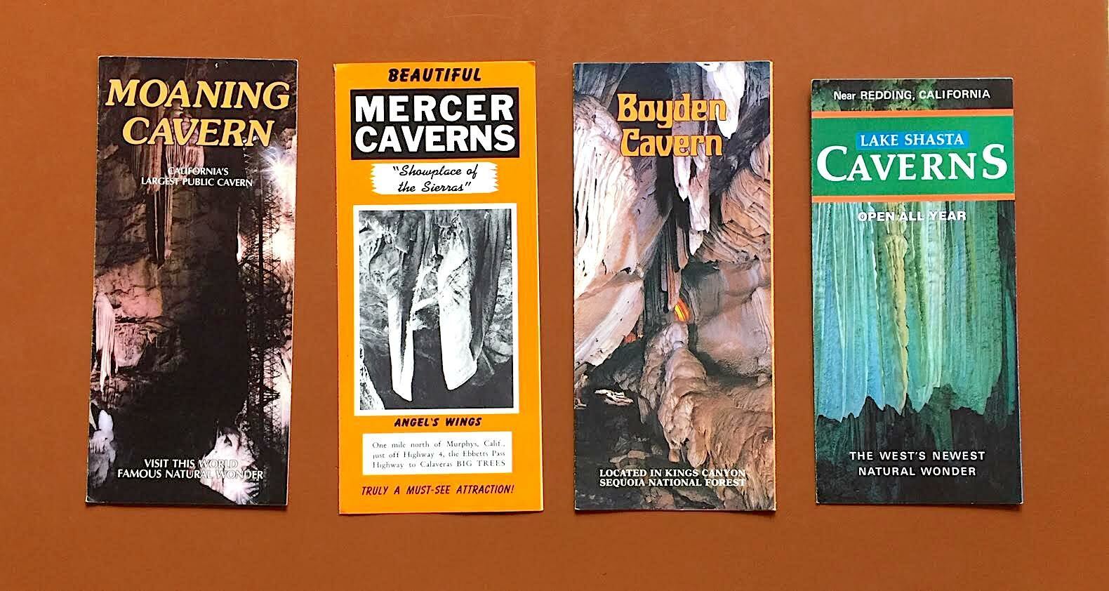 Vintage Brochures for Moaning Cavern, Mercer Caverns, Boyden Cavern, Lake Shasta