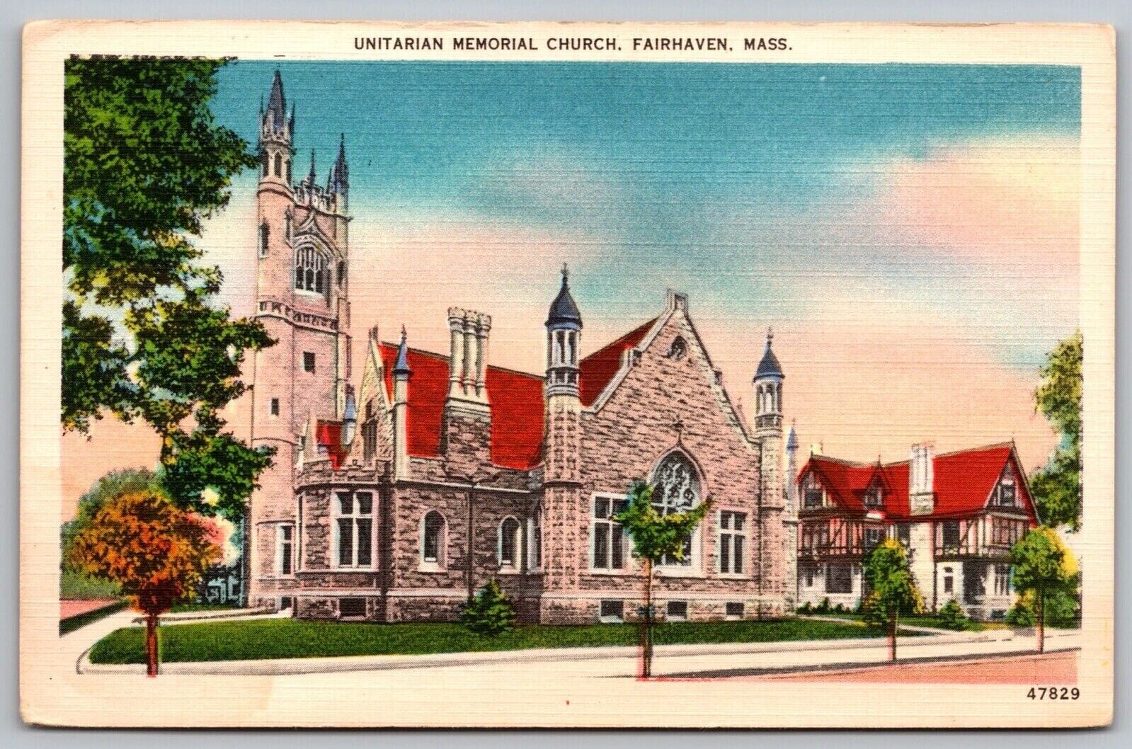 Unitarian Memorial Church Fairhaven Massachusetts MA Street View Chapel Postcard