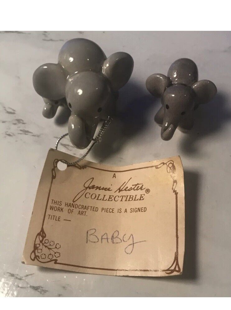 🐘🔥ADORABLE RARE VINTAGE JANICE HESTER🐘ELEPHANT FAMILY FIGURINES ~SIGNED ✅🔥