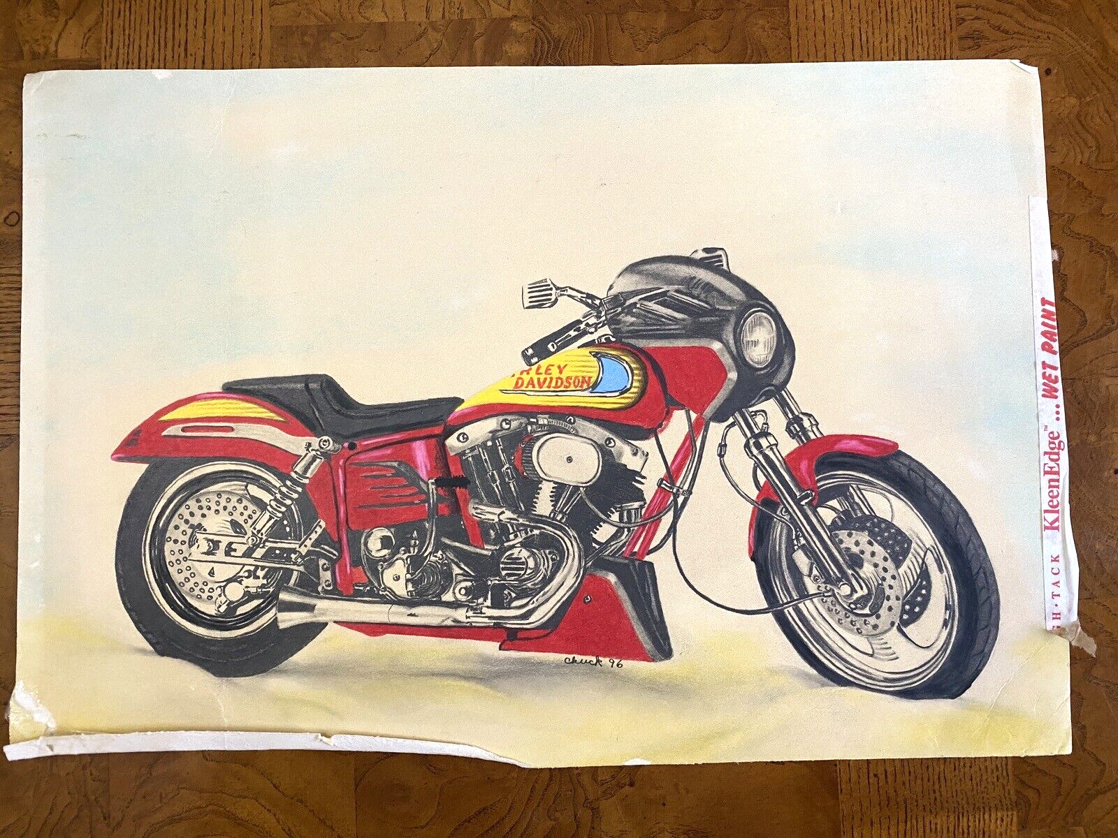 Harley Davidson Art Motorcycle from 1996 by Chuck Rare Drawing or Airbrush