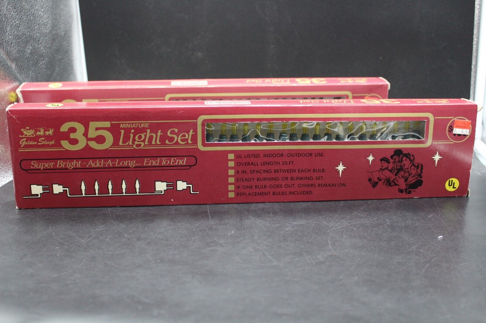 NEW Golden Sleigh Christmas 35ct Miniature Light Set Yellow Vtg 2 Boxes