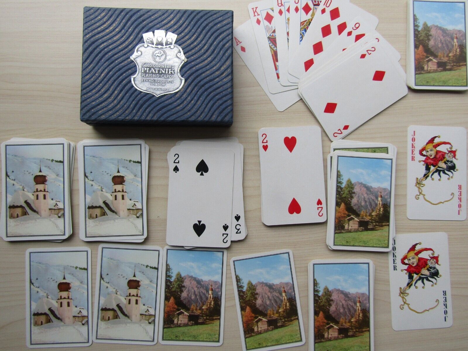Vintage Piatnick Tyrolean Scenery Playing Cards 2 x Complete Sets With 6 Jokers.