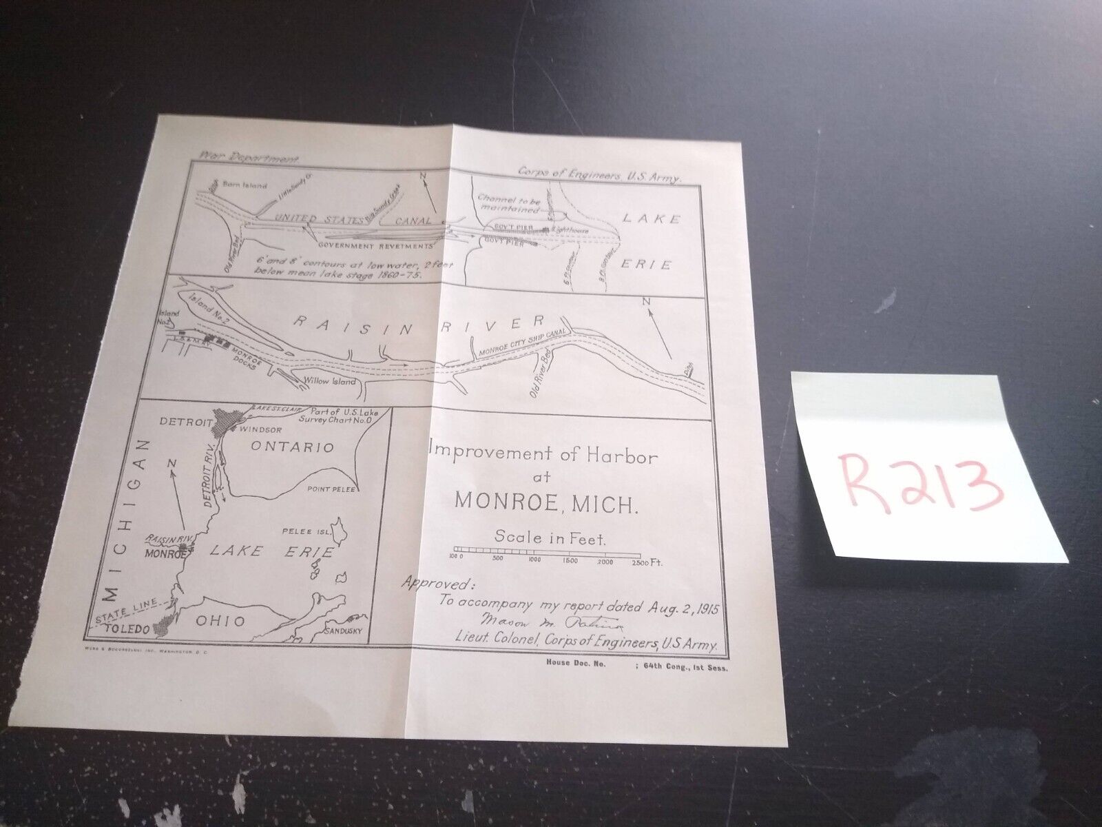 1915 Monroe Michigan  Improvement of Harbor Engineering Army Sketch Map