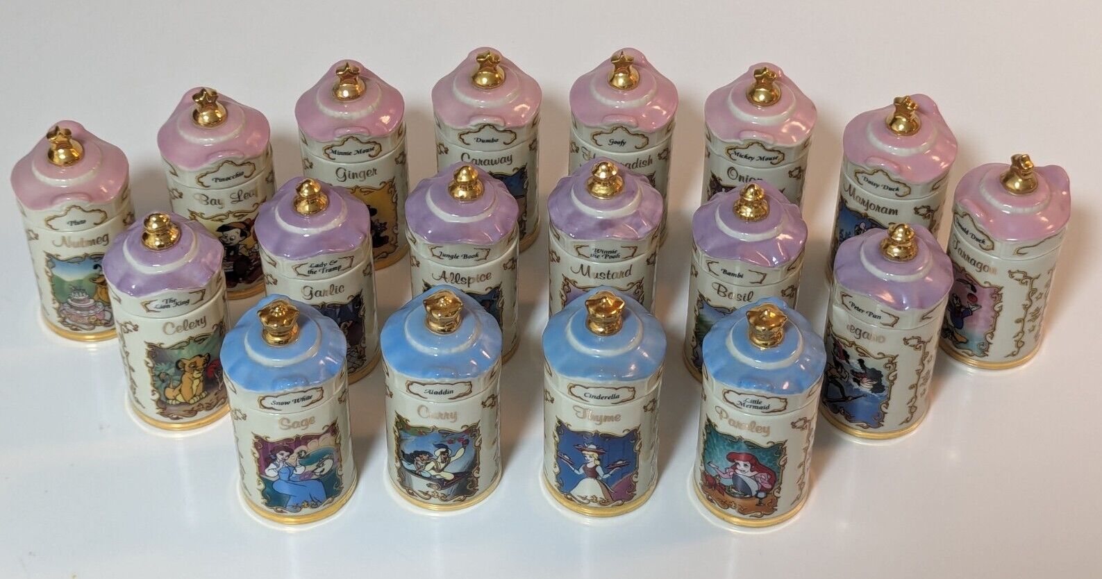 Lenox Walt Disney Spice Jars, Set of 18, Excellent Condition, Porcelain, 1995