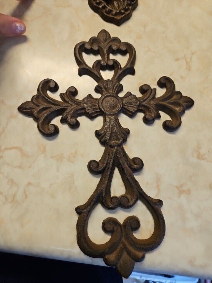 Two Cast Iron RELIGIOUS CROSS  Rustic Ranch Western Decor
