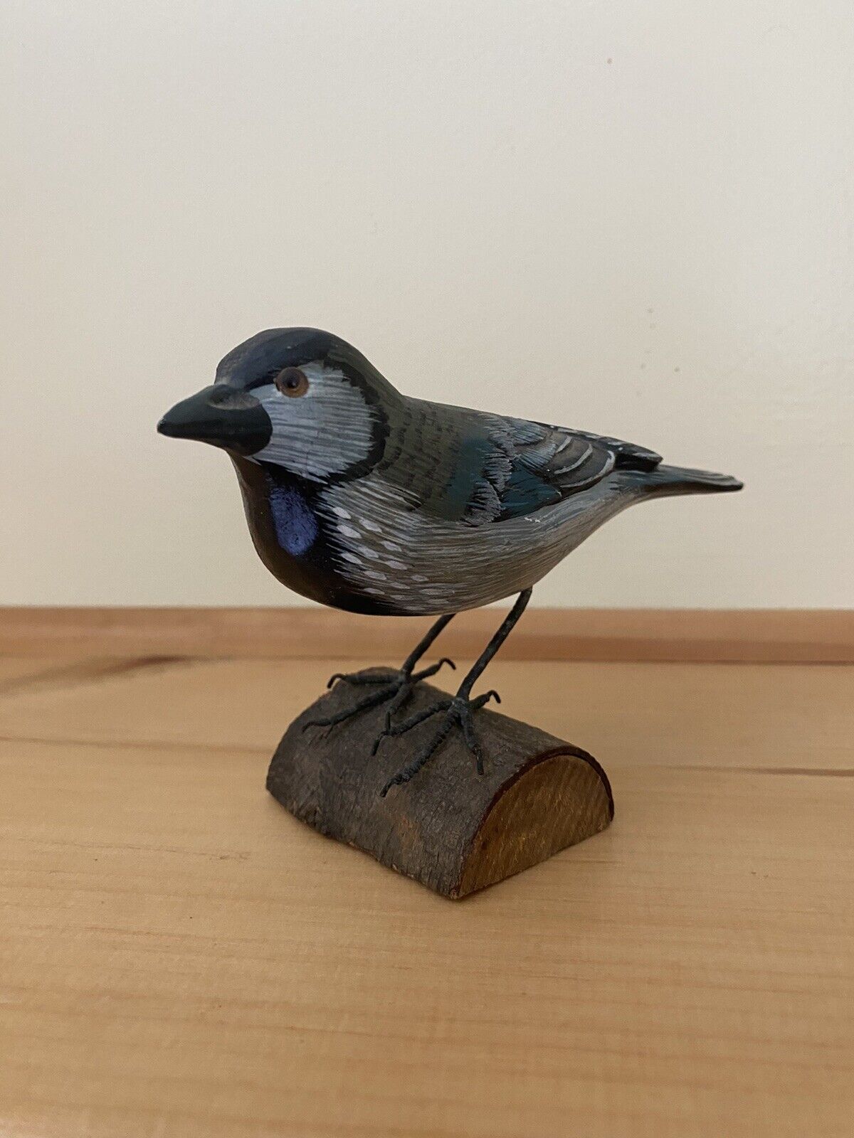Vintage Hand Carved and Painted Wood Bird on Log
