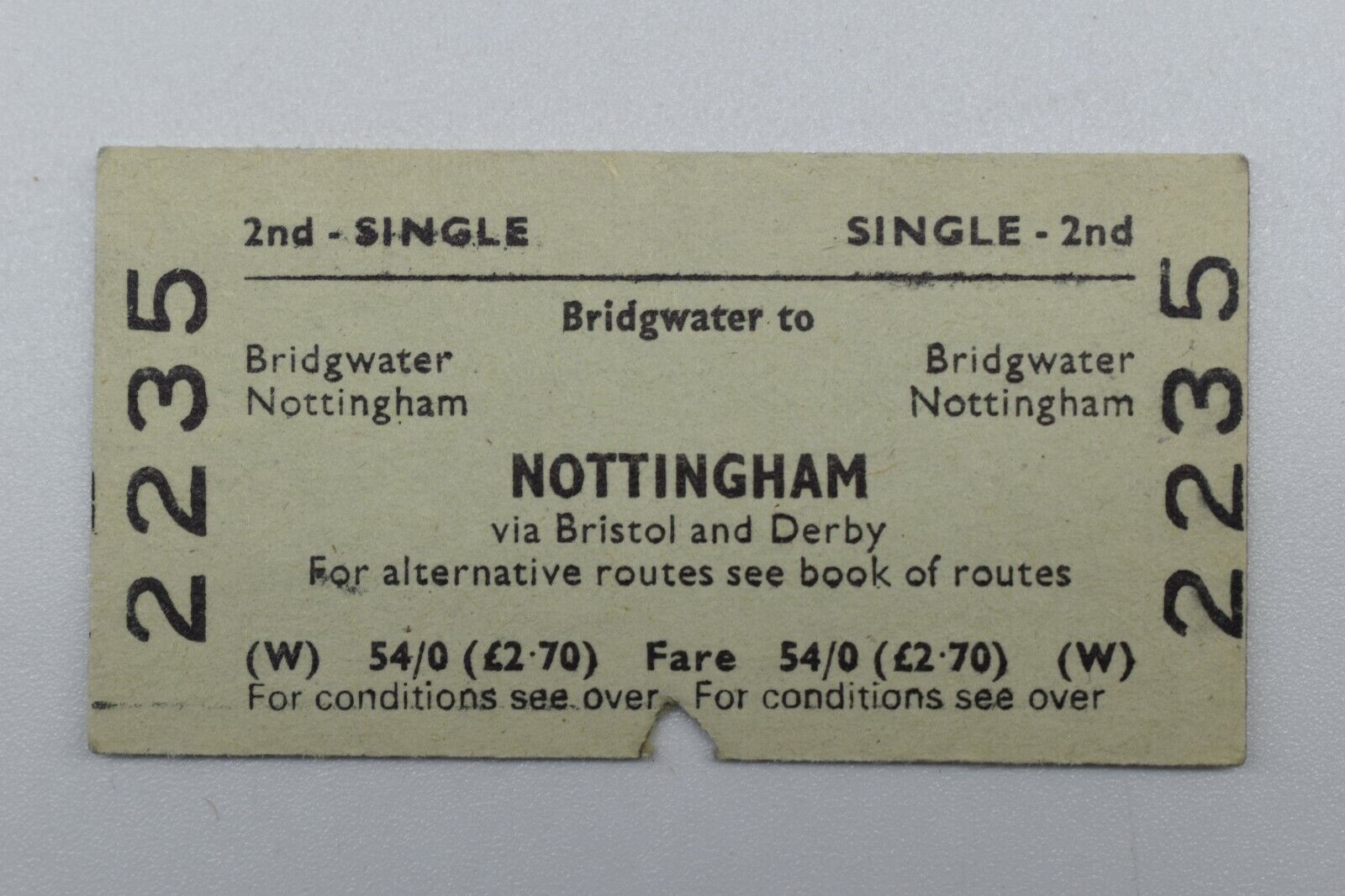 BRB Railway Ticket 2235 Bridgwater to Nottingham 