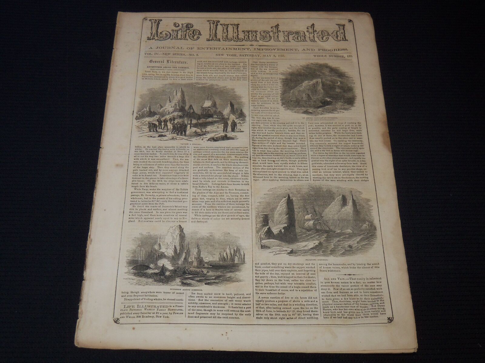 1857 MAY 9 LIFE ILLUSTRATED NEWSPAPER - ADVENTURES AMONG THE ICEBERGS - NP 5930
