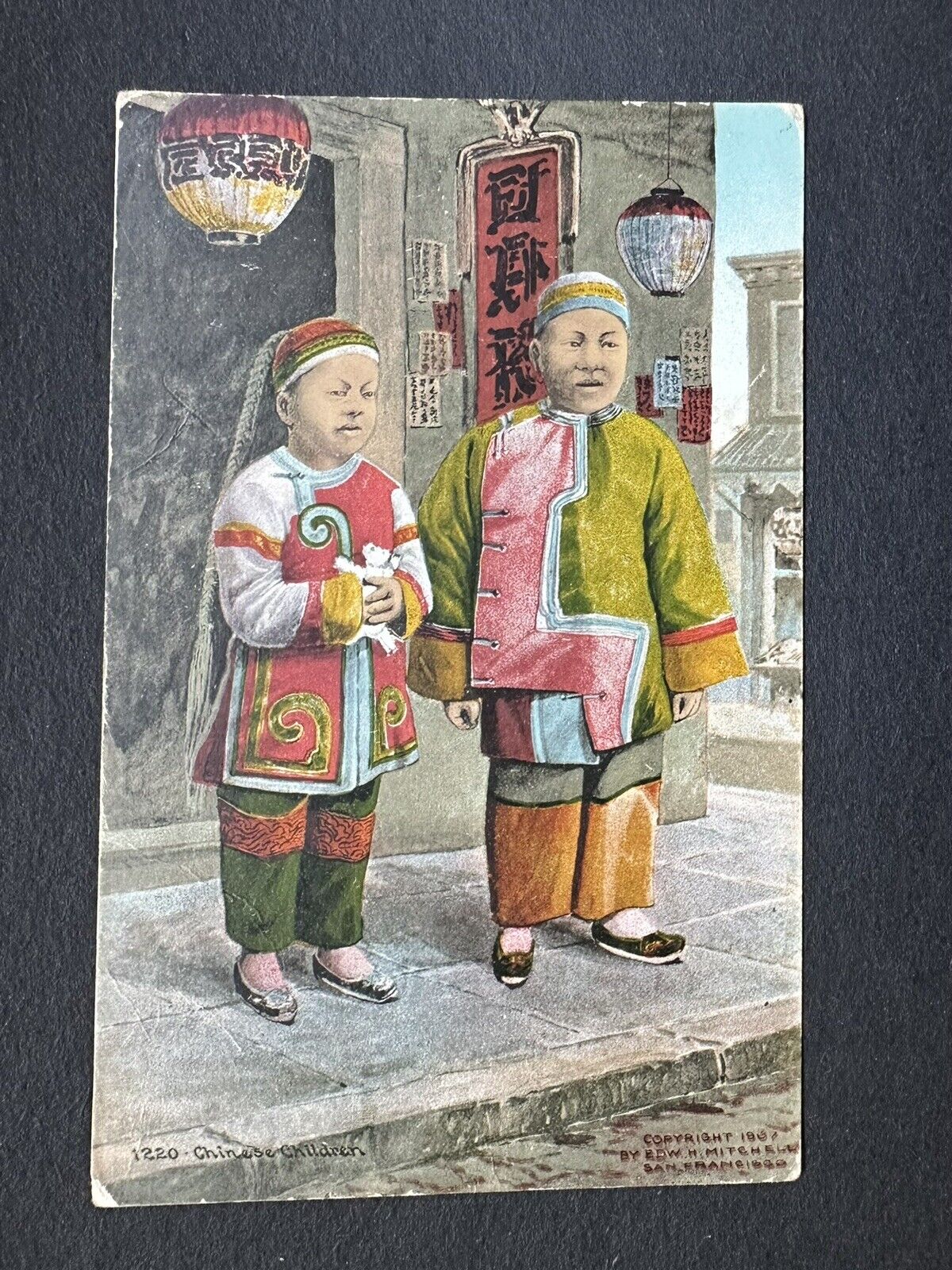 Postcard Young Chinese Children Standing Street Beautiful Cloths China Town R30