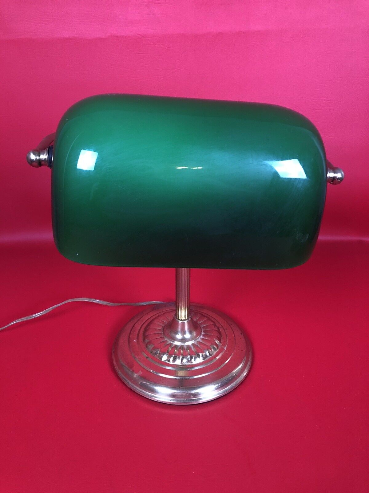 Bankers Desk Table Lamp Emerald Green Glass Shade Library Light Vintage 14\