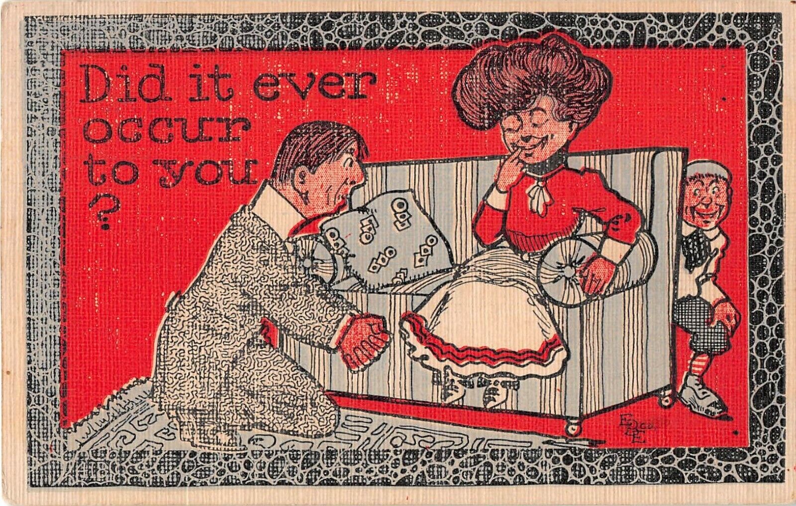 1909 Comic EBE Co. Postcard-Boy Spying on Man Proposing on Knees to Lady