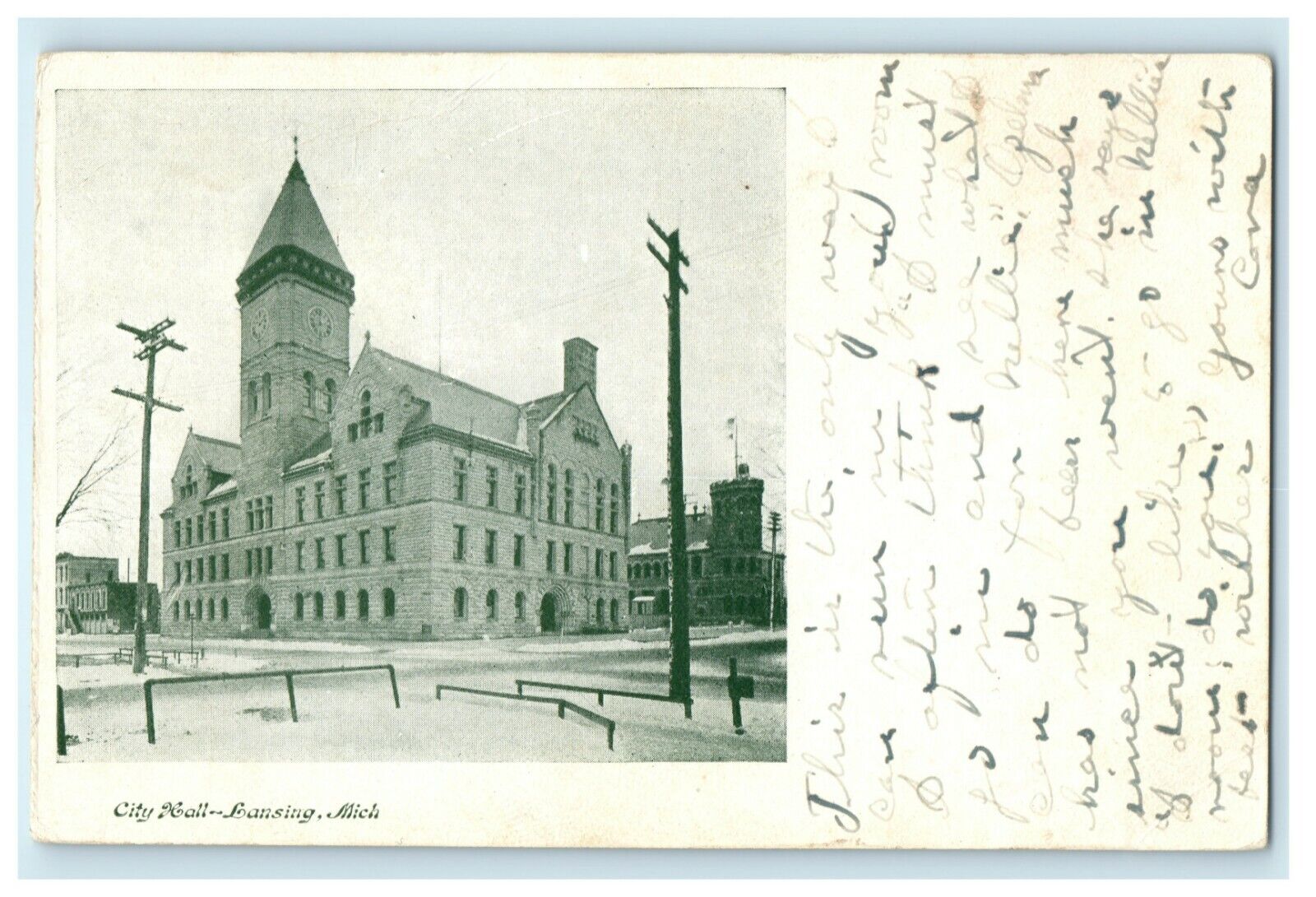 c1910 City Hall Lansing Michigan MI Potterville Posted Antique Postcard