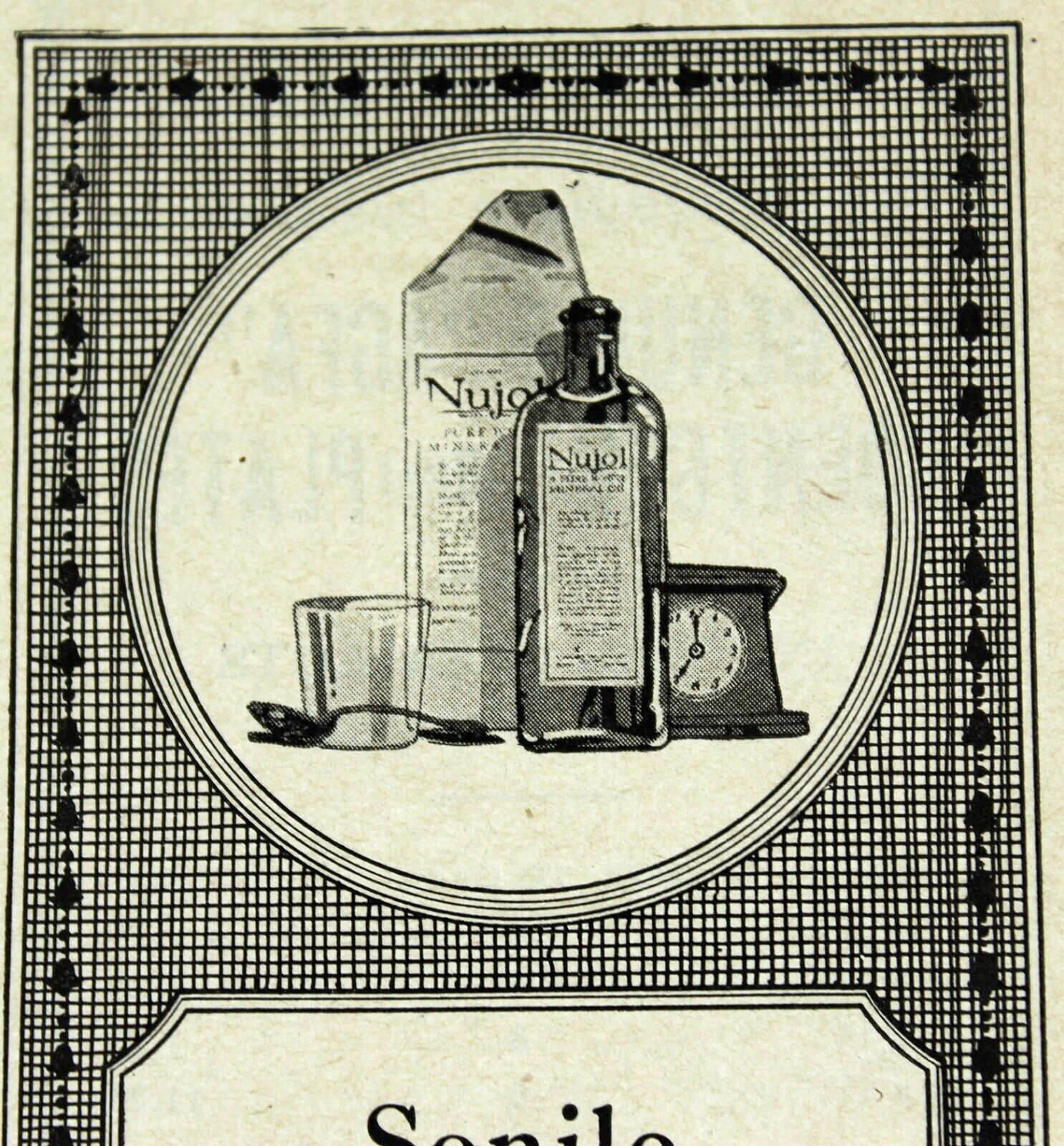 1916 NUJOL Senile Constipation Medical Advertising Original Antique Print Ad