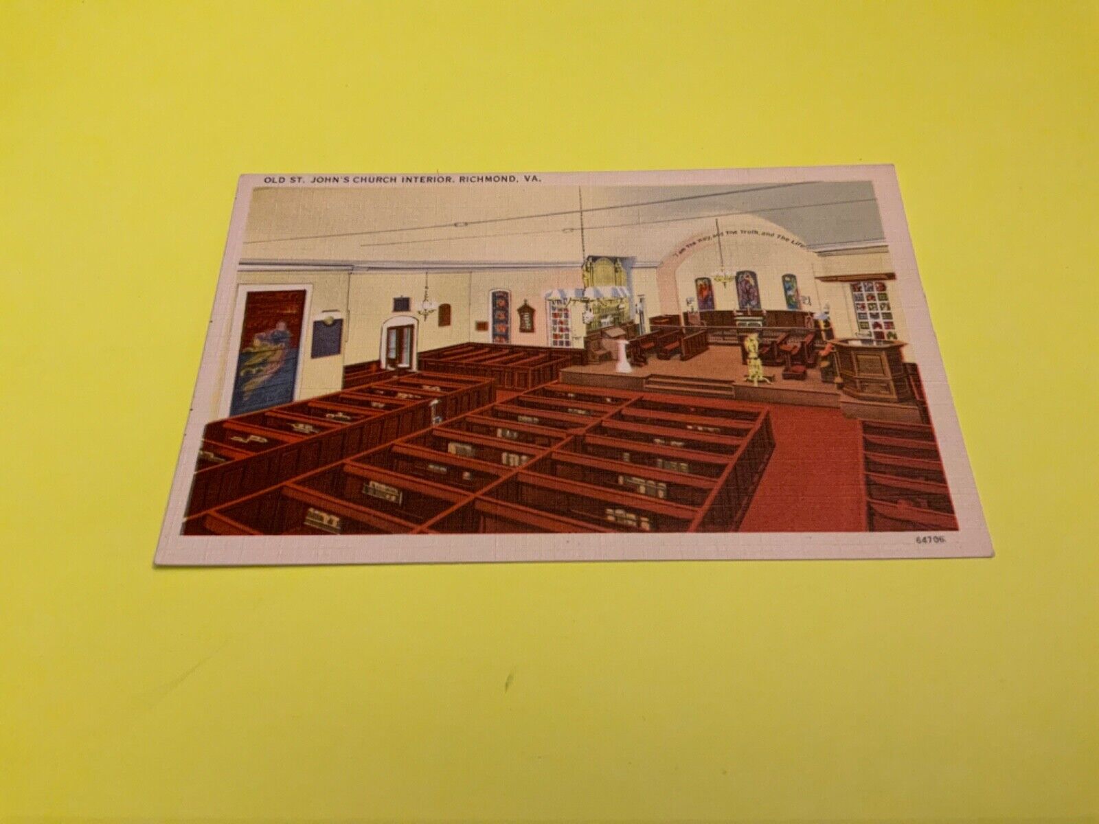 Richmond, VA. ~ Old St. John’s Church Interior View - Linen Vintage Postcard