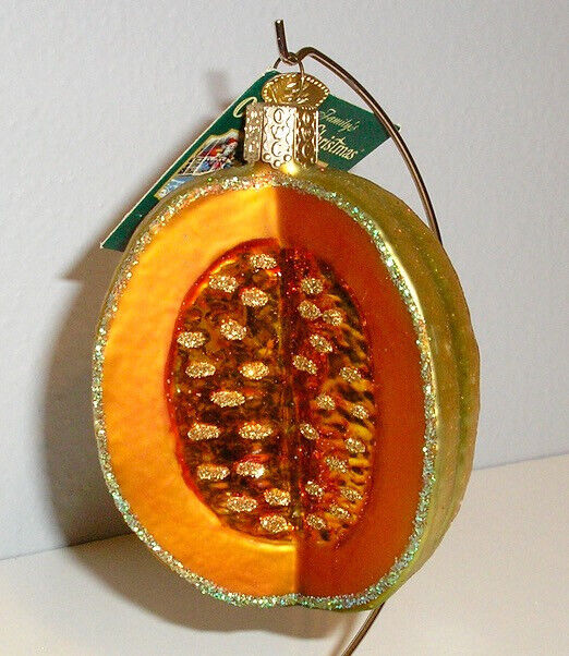 2009 - CANTALOUPE - OLD WORLD CHRISTMAS BLOWN GLASS ORNAMENT - NEW W/TAG