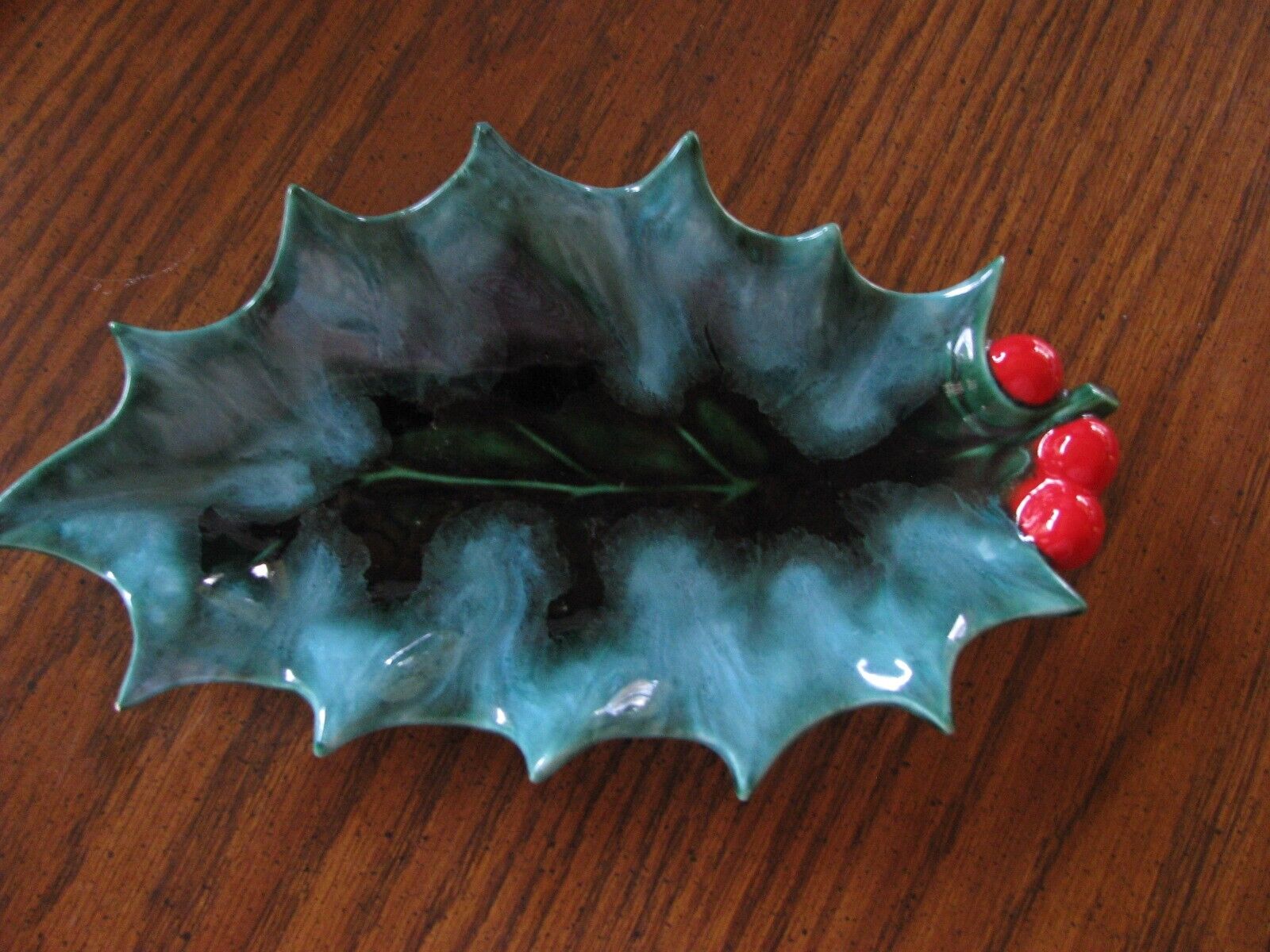 Vintage Ceramic Holly Leaf & Berries Dish Christmas 9.5