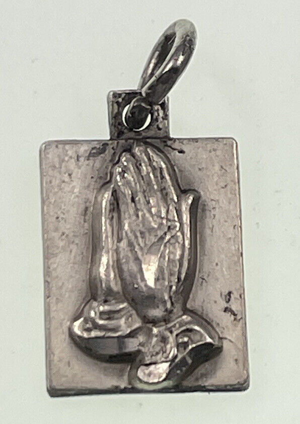 Vintage Catholic Sterling Serenity Prayer Hands Medal, 1.8 Grams Silver