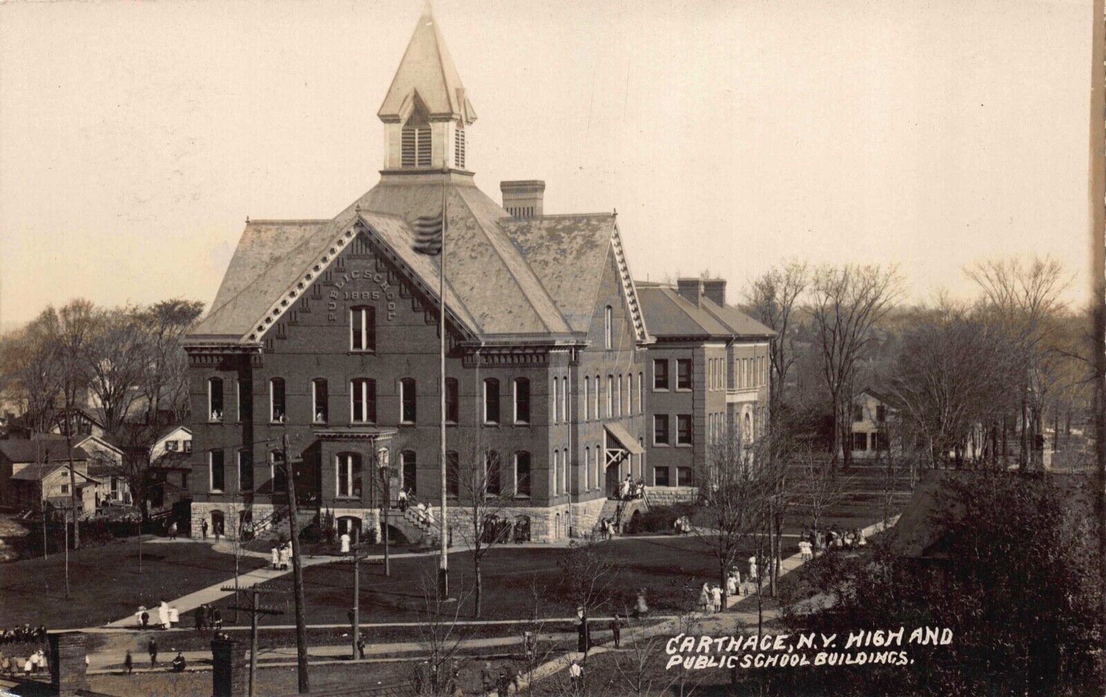 Real Photo Postcard High & Public School Buildings in Carthage, New York~121658