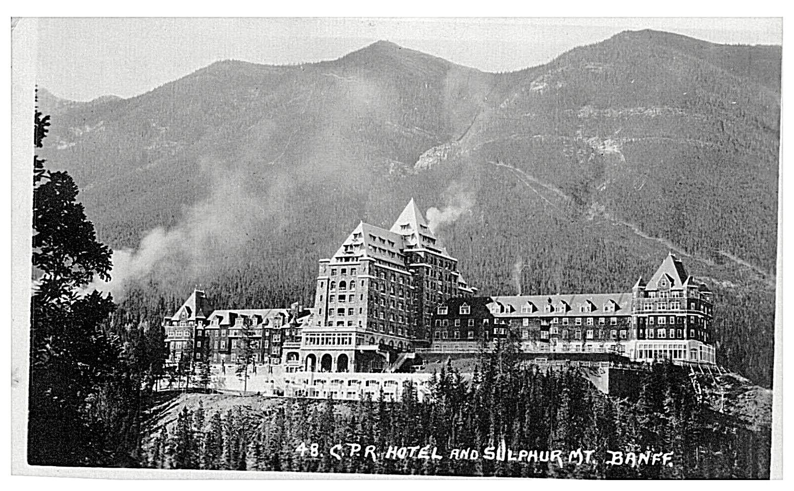 BANFF AB -C.P.R. Hotel & Sulphur Mtn. ~ Real Photo Postcard RPPC - 1924 Canada