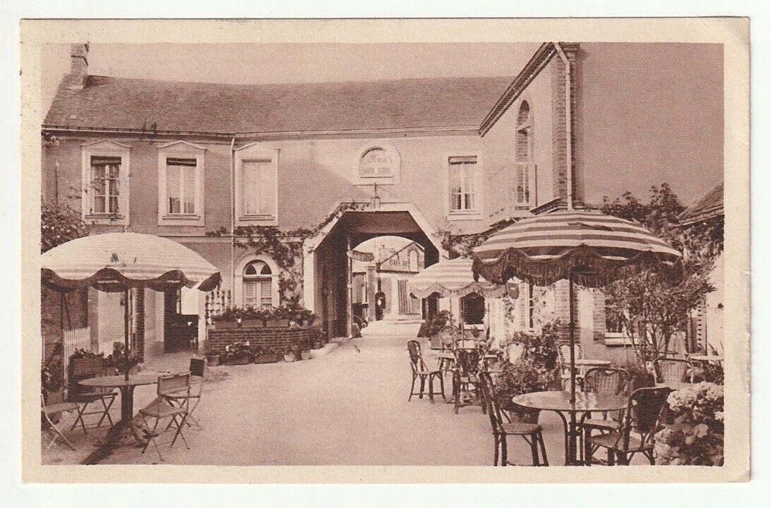 1949 France PC Hotel de la Providence, Jouy Chartres. Outdoor Cafe Tables, sepia
