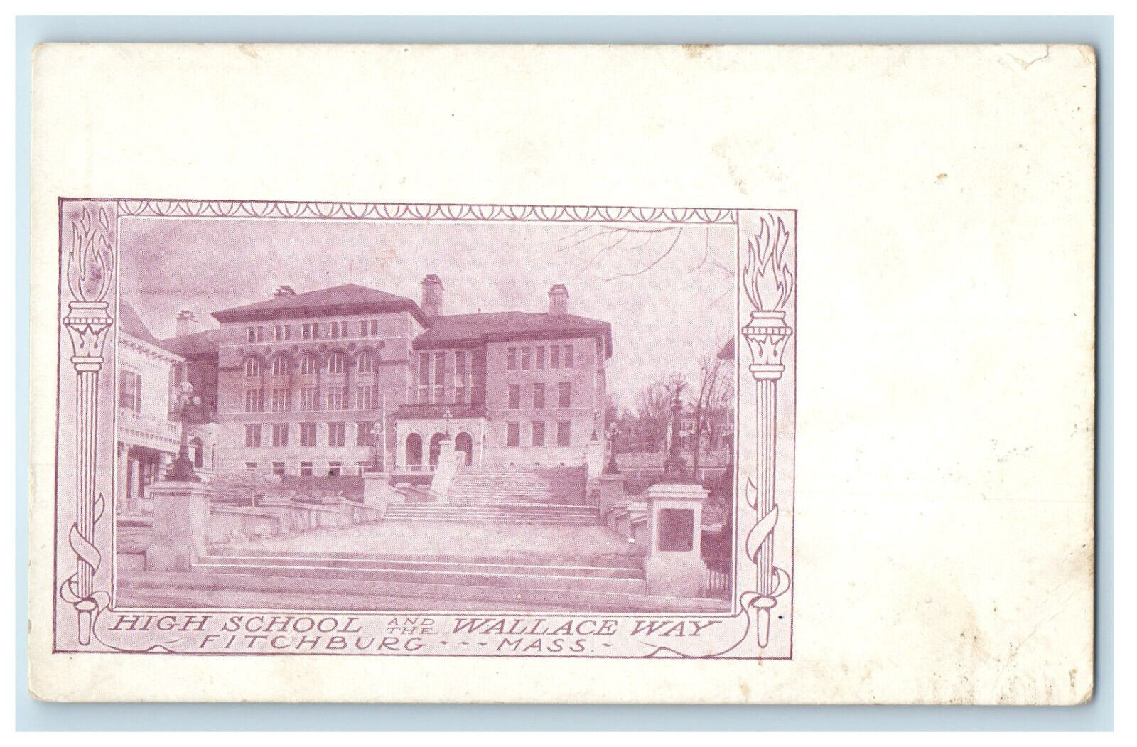 c1900s High School, Wallace Way Fitchburg Massachusetts MA PMC Postcard