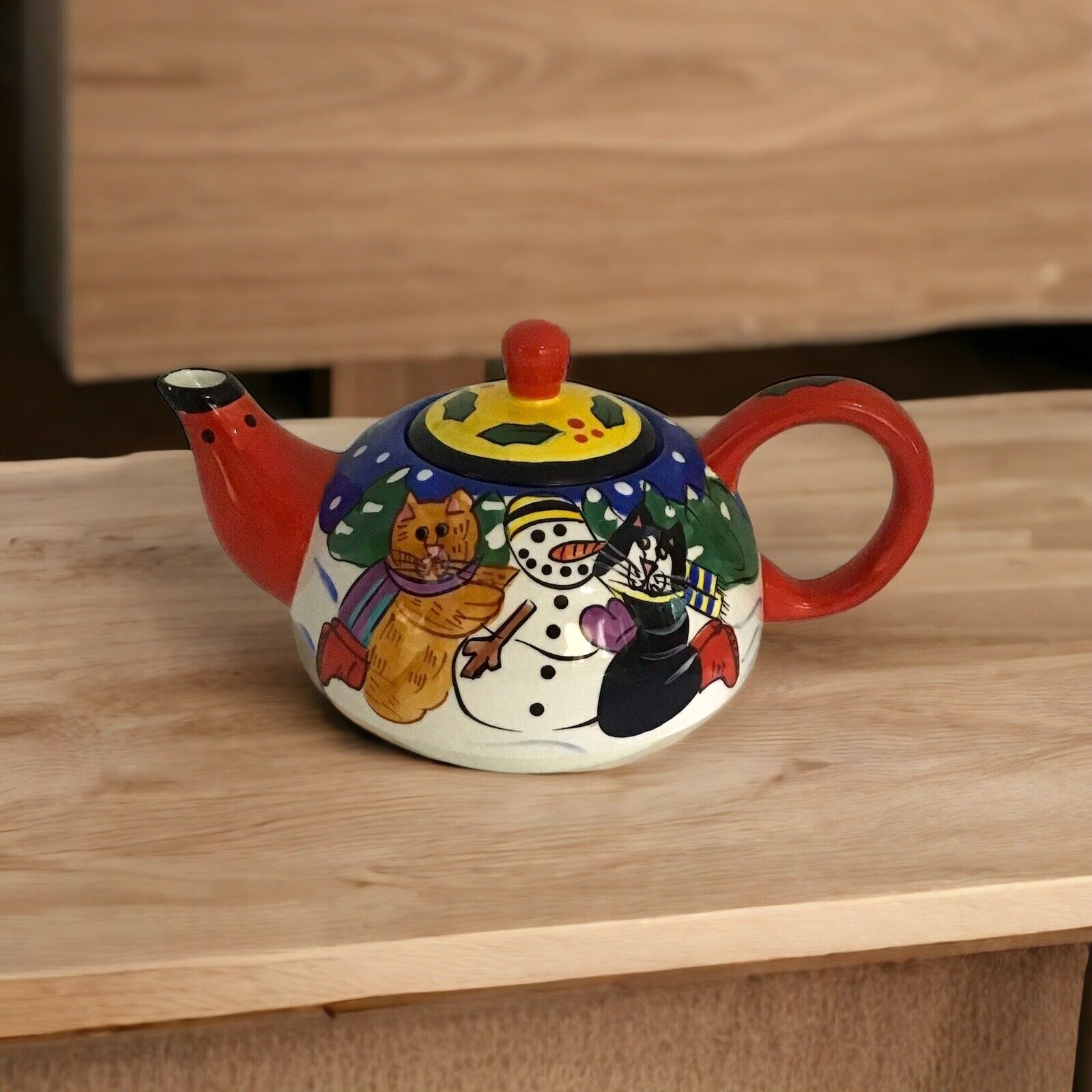 CATZILLA 2001 Candace Reiter Christmas Cats and Snowman Teapot. 6+ Cups