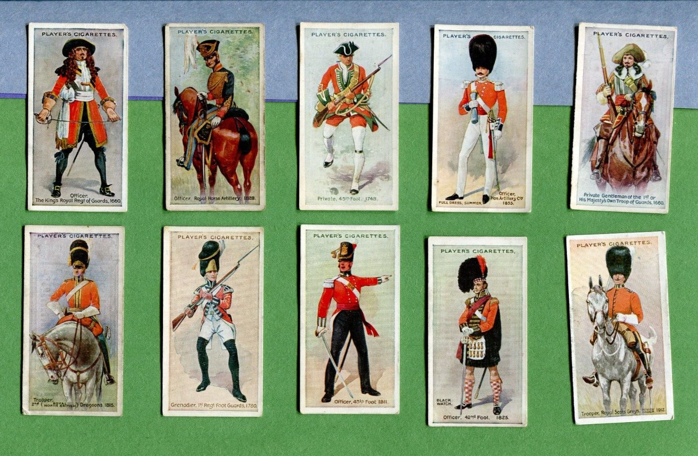 1912 JOHN PLAYER & SONS REGIMENTAL UNIFORMS 1ST SERIES 10 CIGARETTE CARD LOT