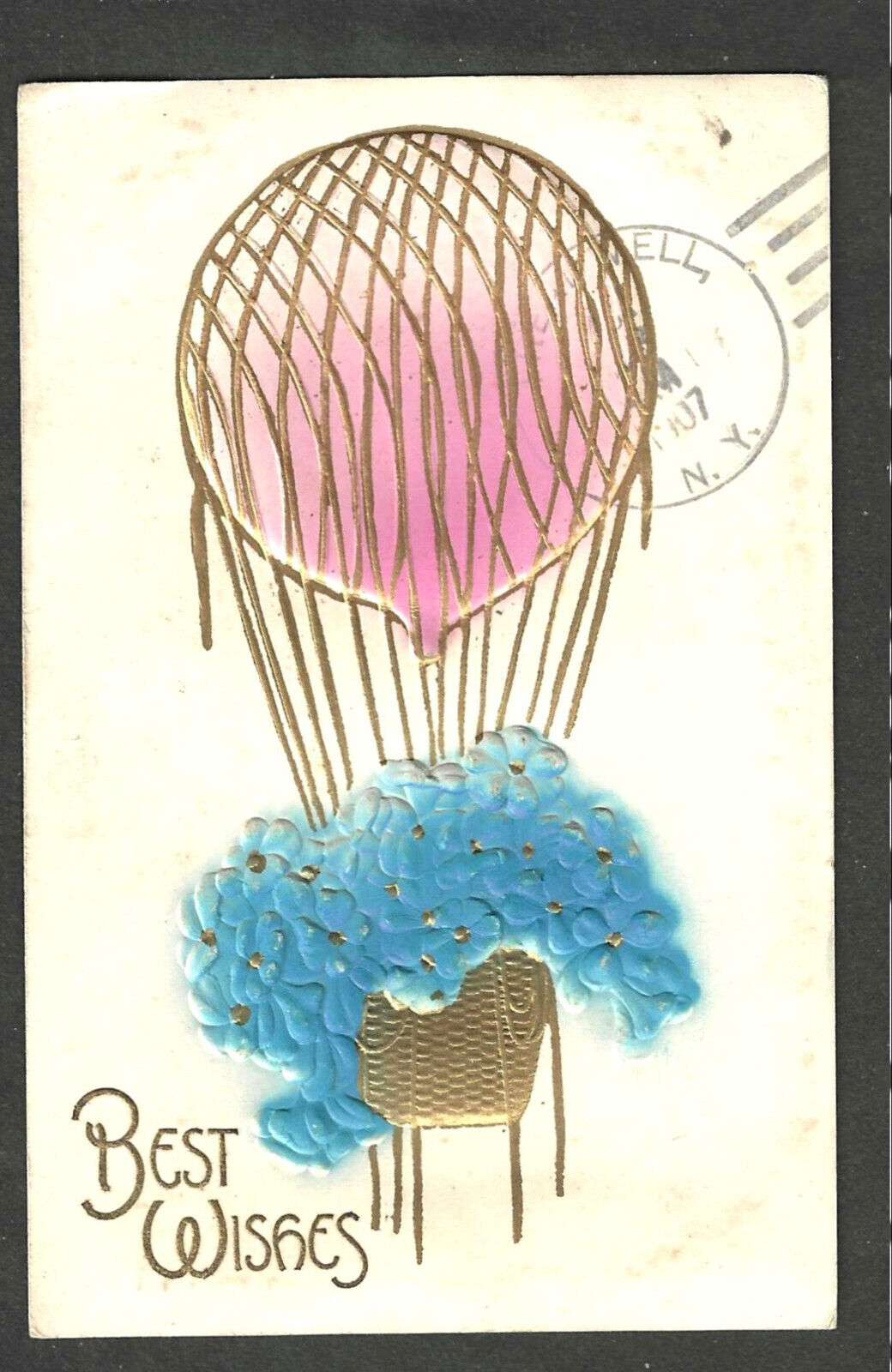 VINTAGE 1907 BEST WISHES PICTURE POSTCARD-BALLOONING