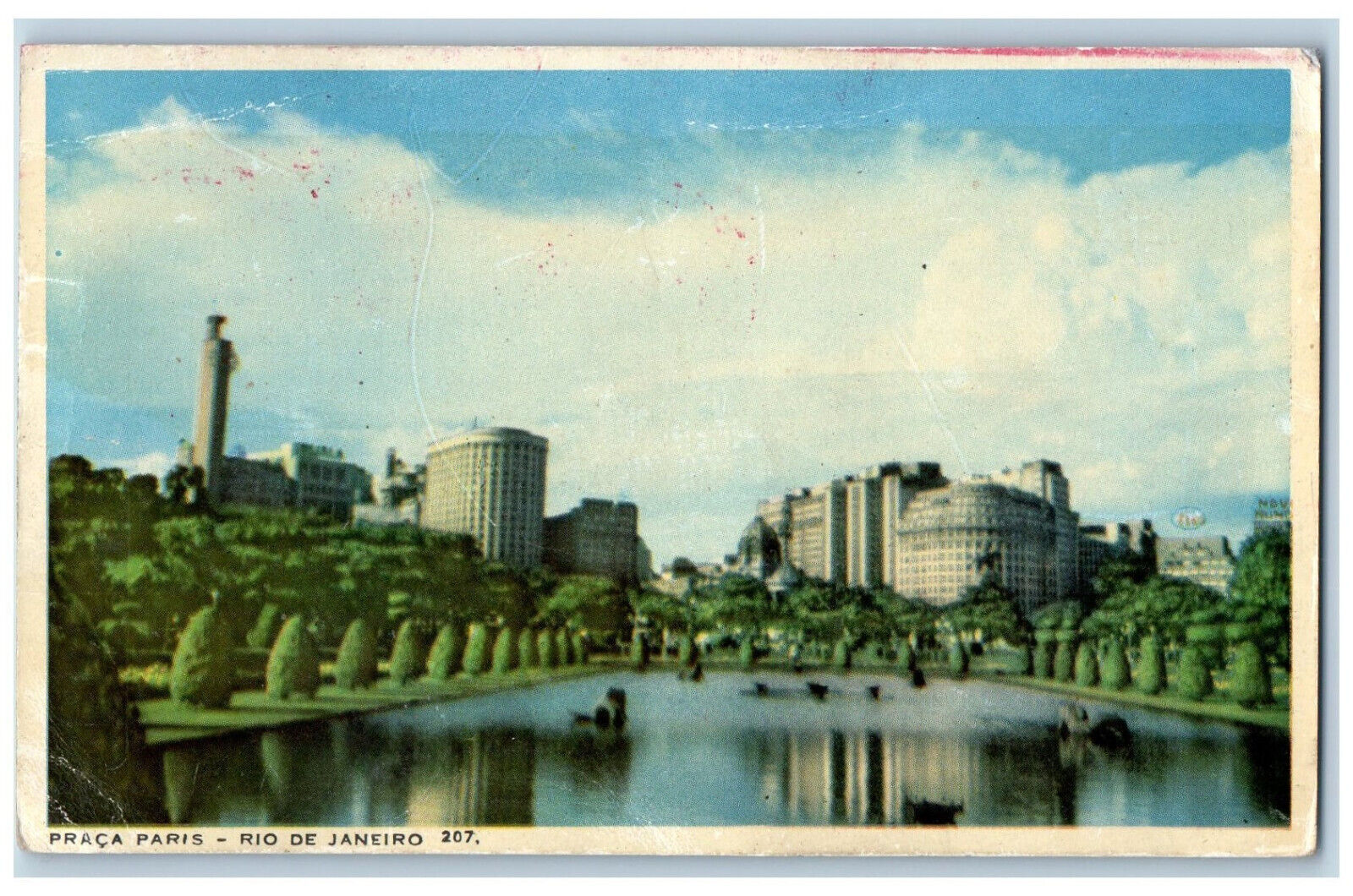 Rio De Janeiro Brazil Postcard River View Praca Paris c1930's Vintage Posted