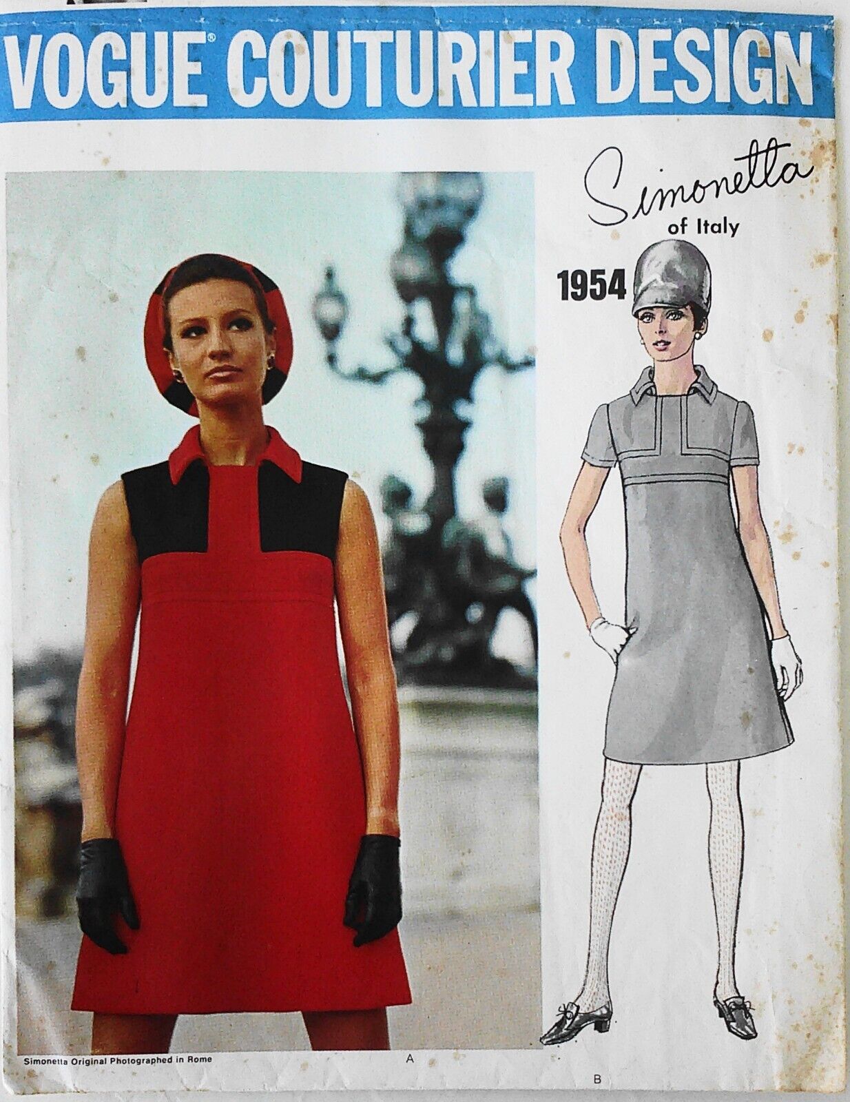 Vogue Couturier 1954 Misses Simonetta Italy Dress Sewing Pattern Label Sz 12 UC