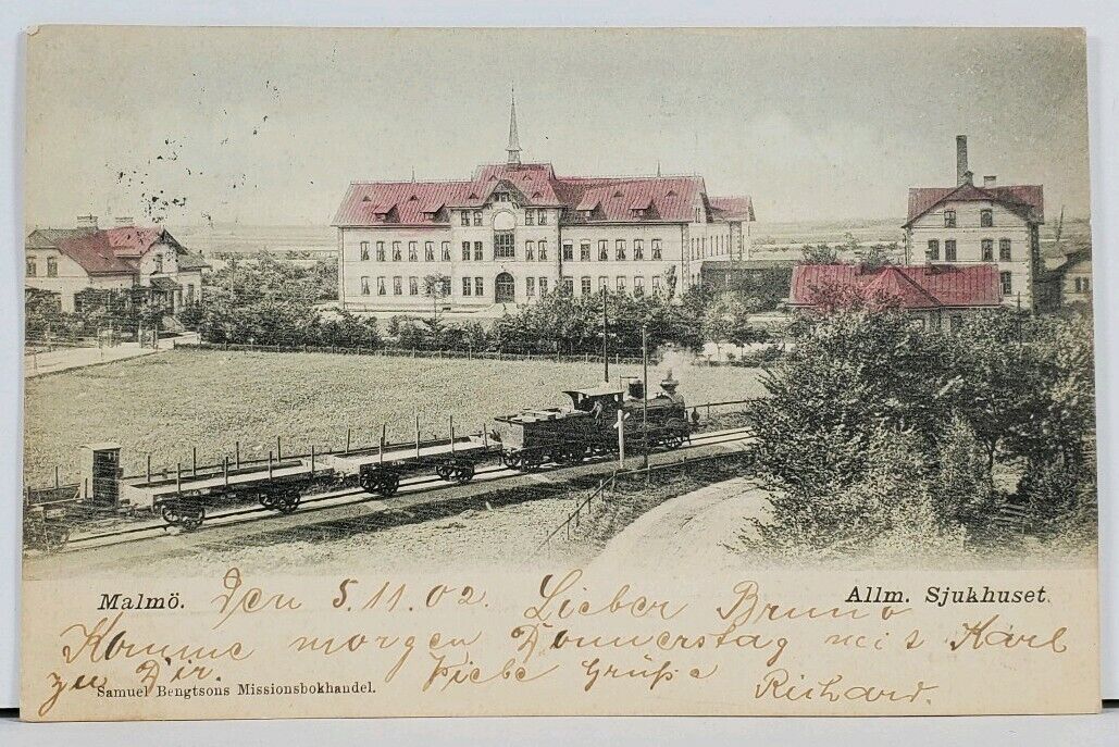 Sweden Malmo Allmanna Sjukhuset Railroad Train c1902 Postcard I1
