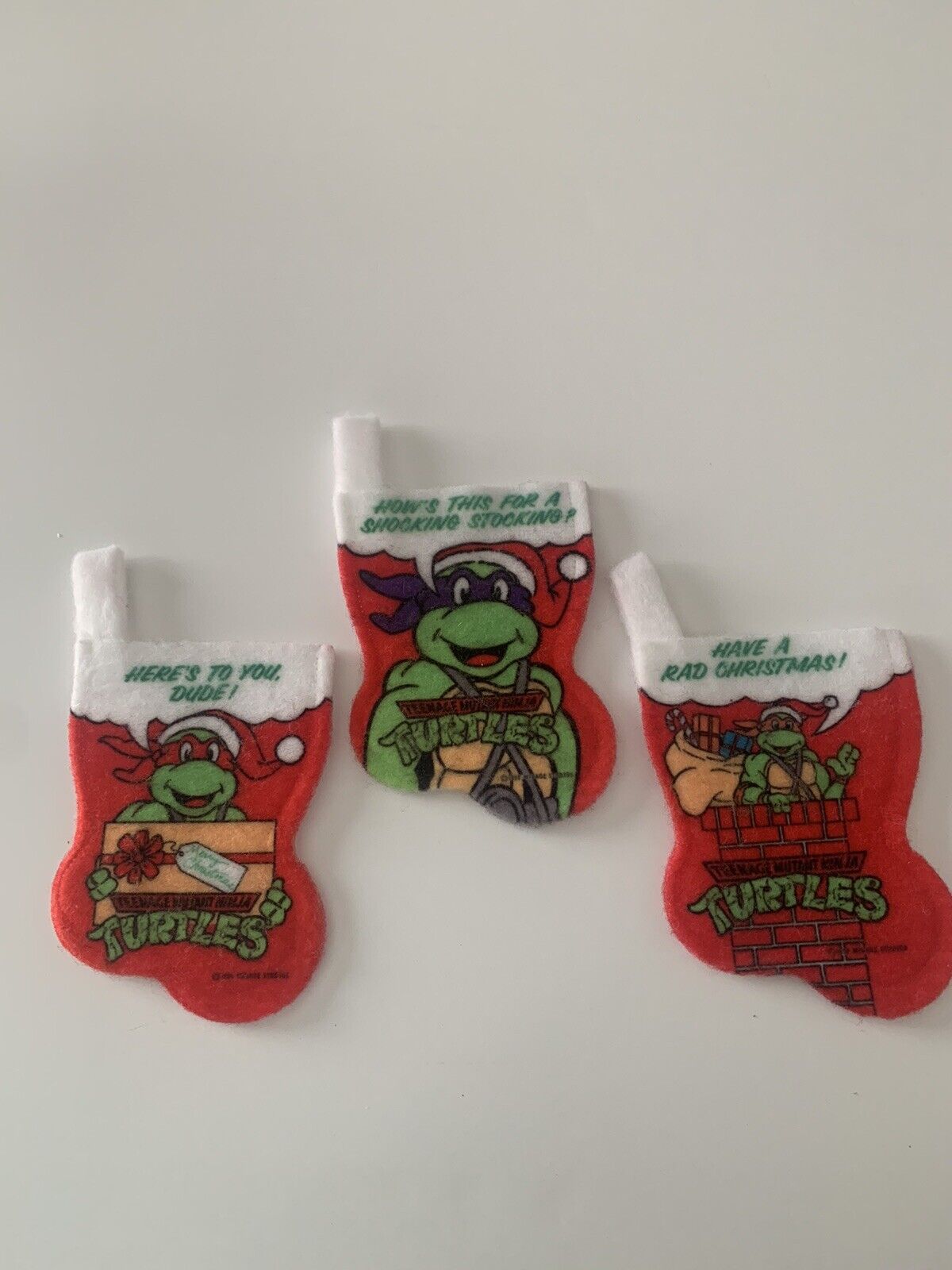 Vintage Set of 3 Teenage Mutant Ninja Turtles Mini Christmas Stockings