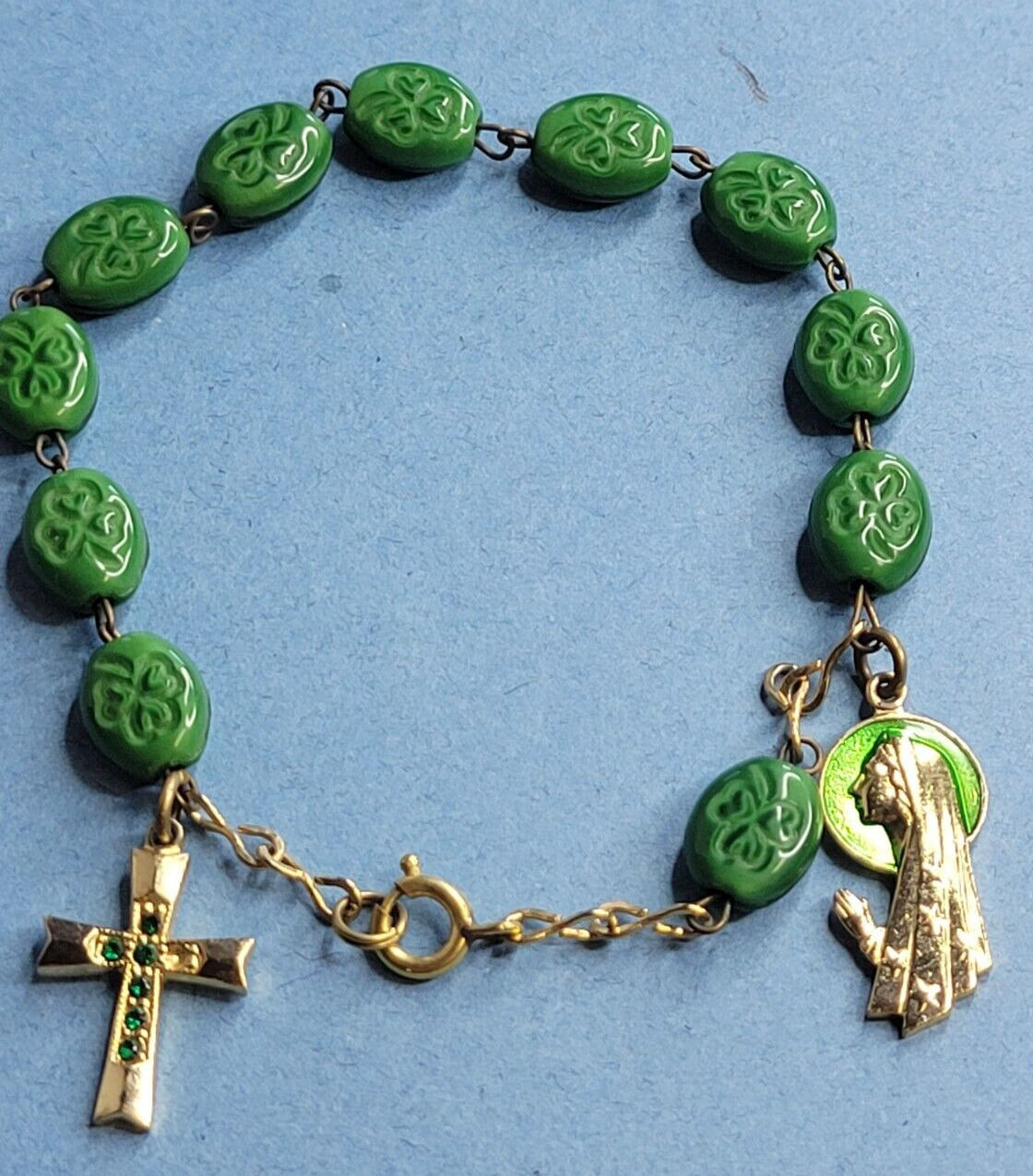 Vintage Catholic  Irish Shamrock Rosary Bracelet
