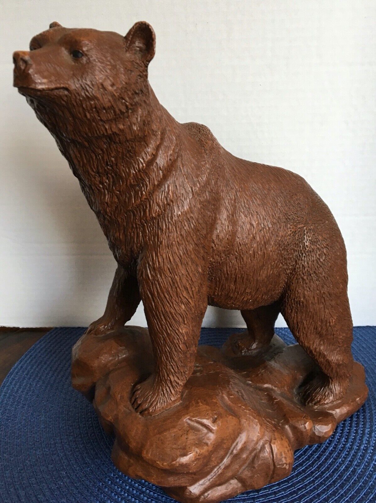 Vintage Large Red Mill Handcrafted Sculpture Large Bear Standing On Rock USA