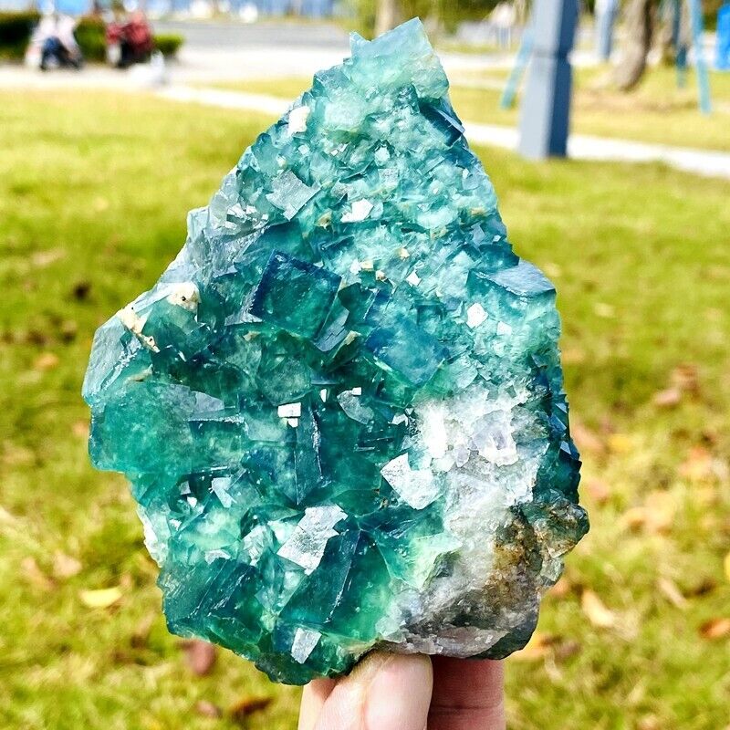 398g  Top Natural green cubic fluorite quartzcrystal mineralspecimen