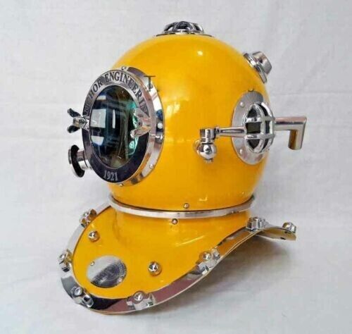 Antique Yellow Diving Divers US Navy Anchor Engineering Helmet use for GIFT/Deco