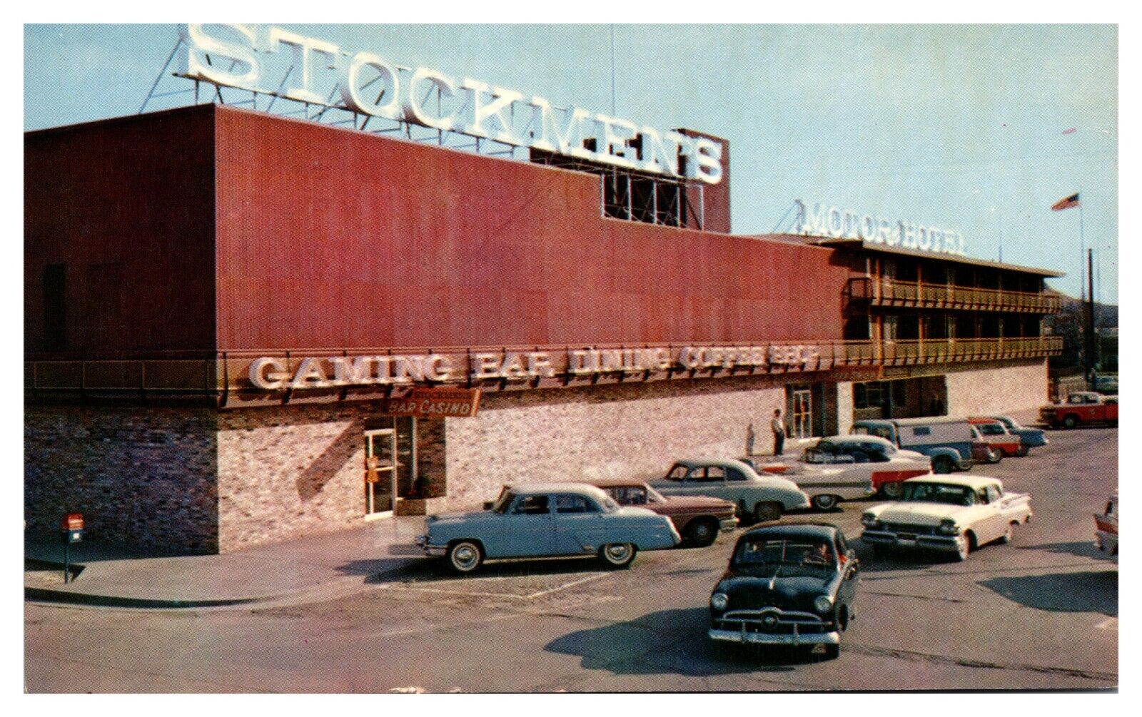Elko Nevada Stockman\'s Motor Hotel Motel Mail Box 50s Cars 2 Tone Cars -A62