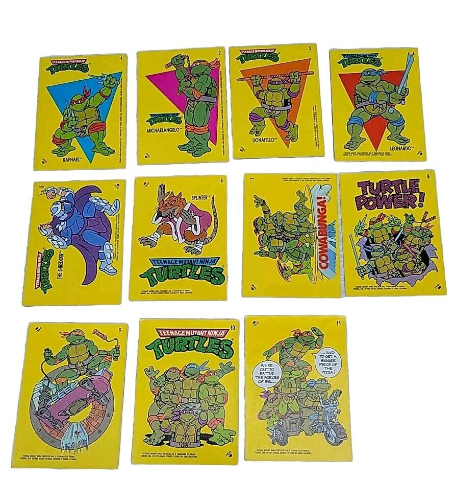 Teenage Mutant Ninja Turtles Vintage 1989 Complete 11 Card Sticker Set Rare *NM