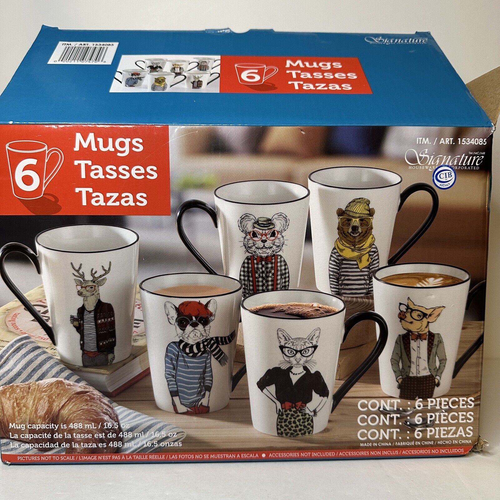 Hipster Animal Dressed Mugs 16.5oz Signature Housewares Inc Set Of 6 Spectacles