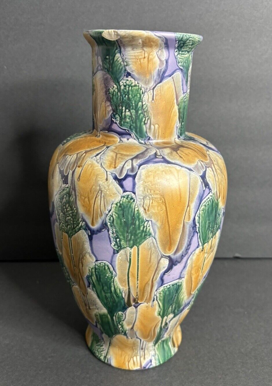 Nora Fenton Design Vase Vintage Hand Painted Abstract Art Green Blue **READ