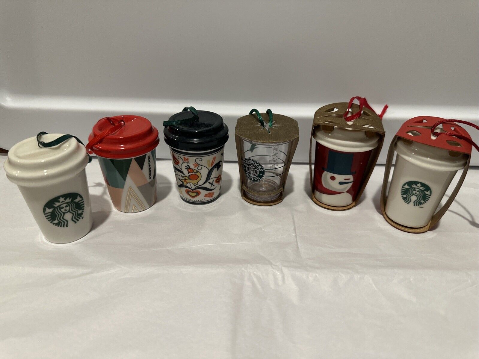 Lot of 6 Starbucks Mini Cup Christmas Ornaments