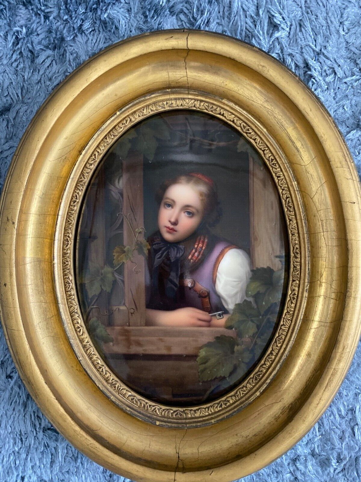 19th Century Porcelain Painting of Peasant Girl