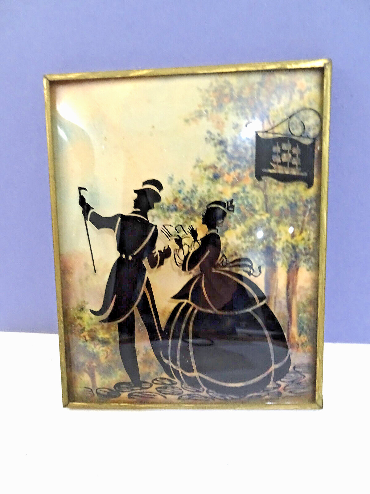 Deltex Products 1930\'s Silhouette Reverse Painting on Glass Gold/Black