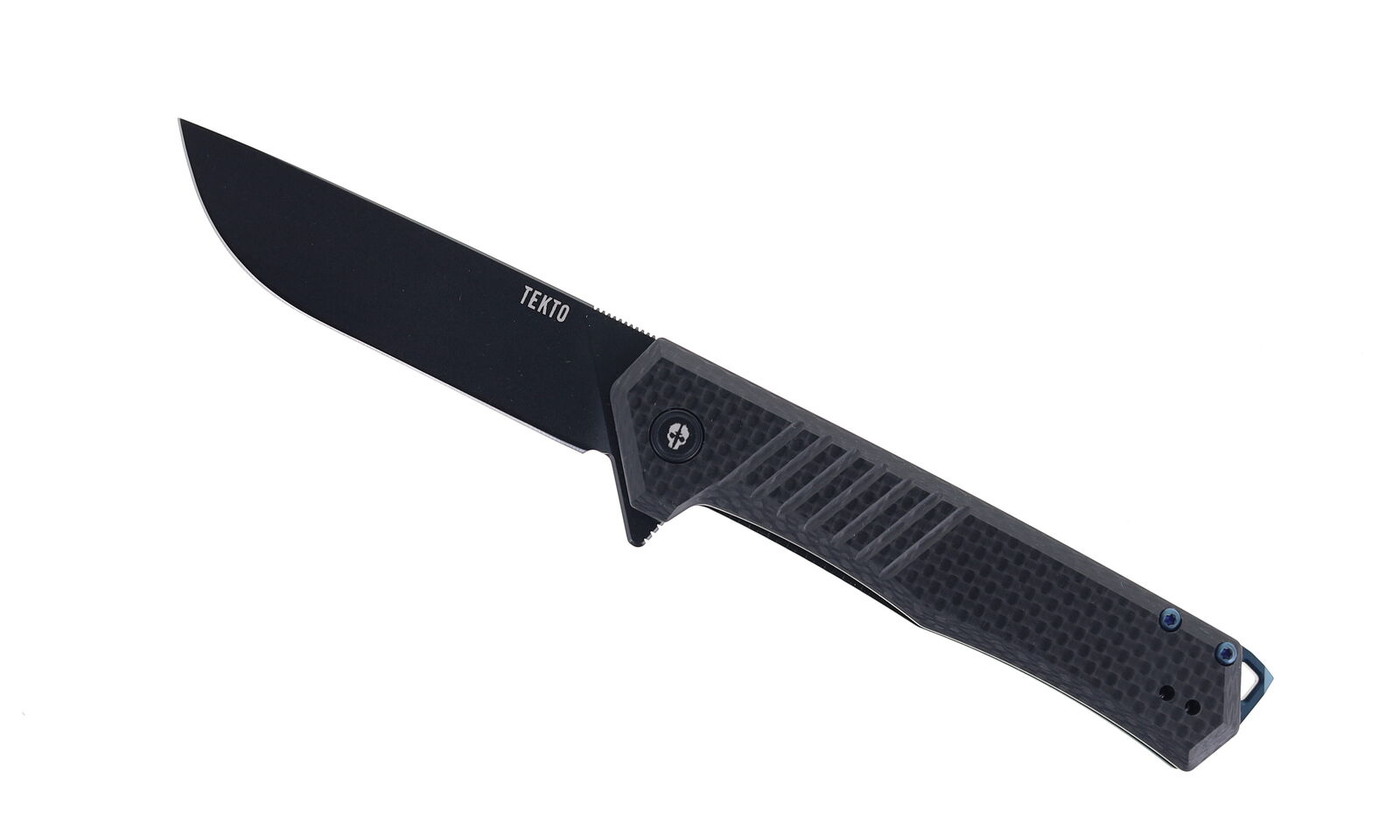 Tekto F1 Alpha Folding Knife Black/Blue G10/CF Handle D2 Plain Black Blade
