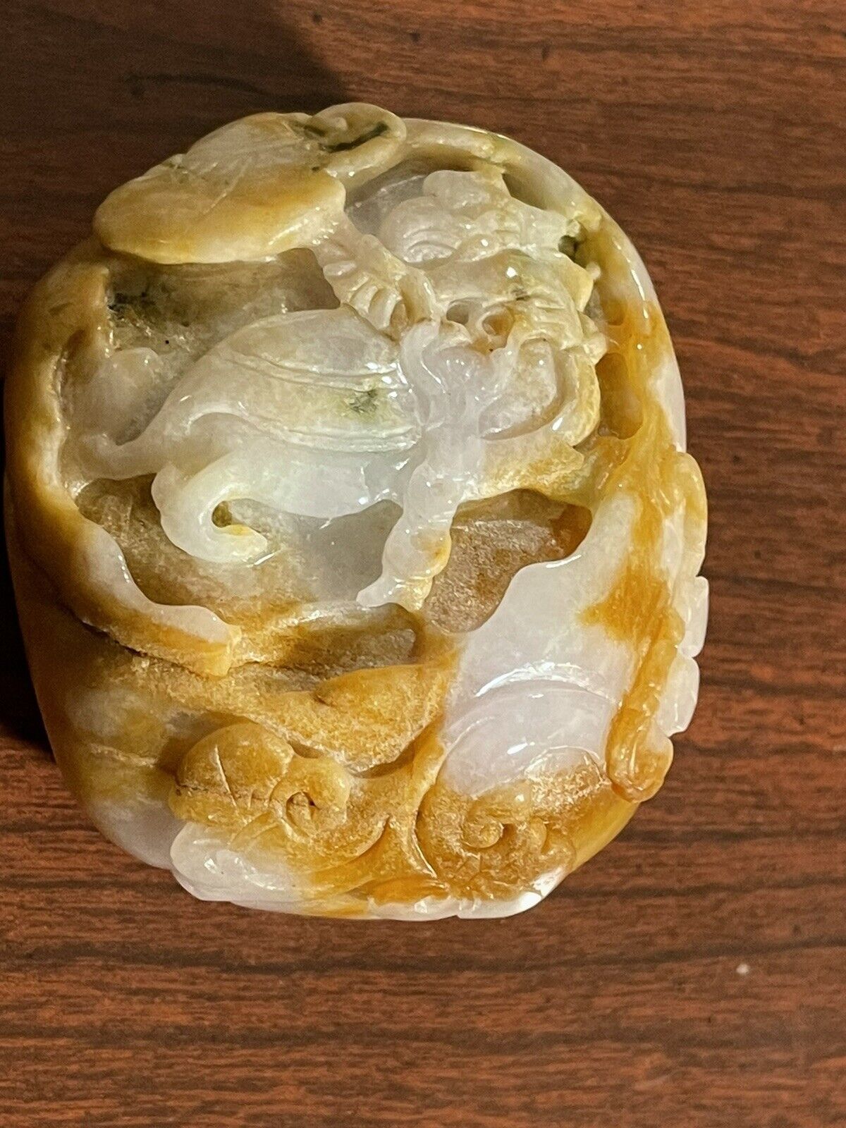 Carved Stone Art Nice Rare color vintage Mythical Creature Yellow White