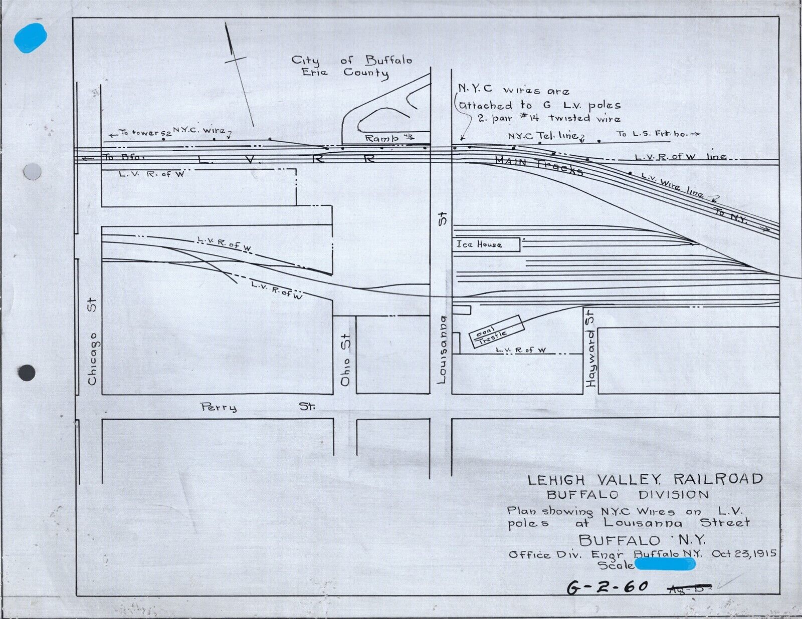Louisanna St. Buffalo, NY 1915 Lehigh Valley Railroad Original Vellum Drawing