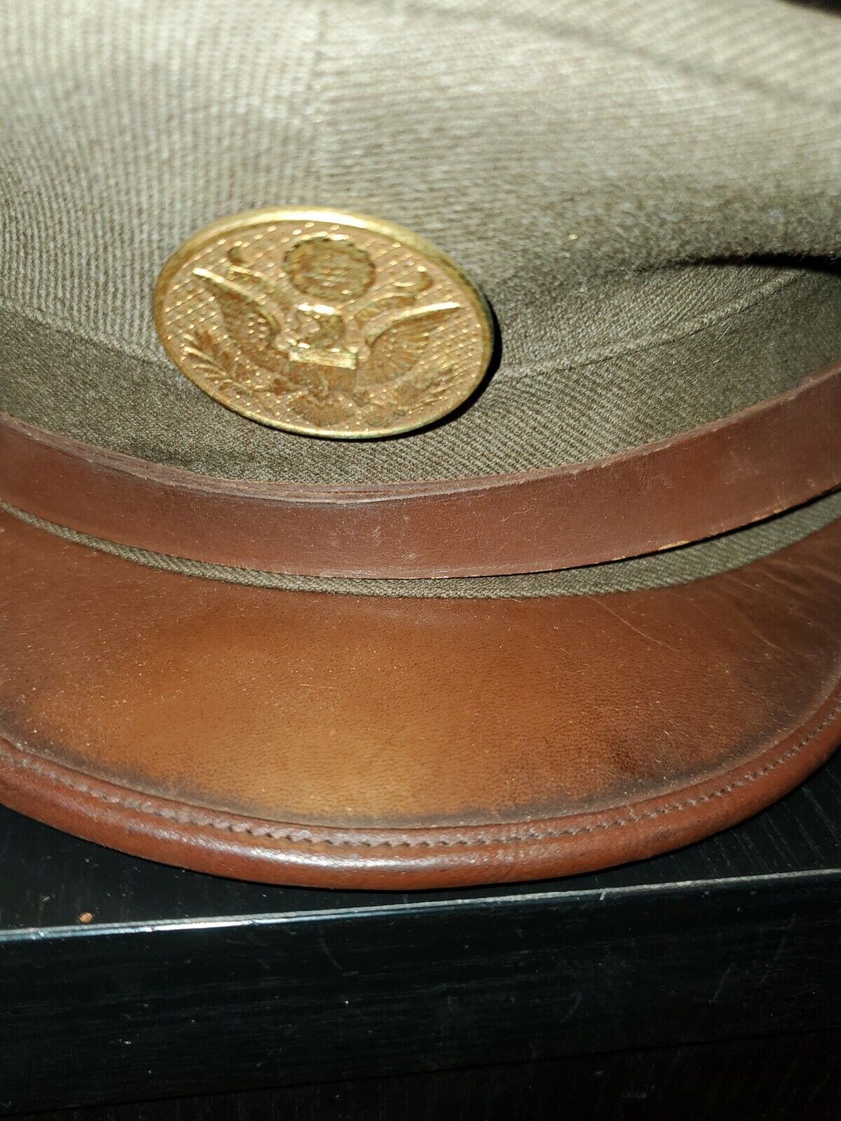 1920s Pre WWII US Army With Emblem Leather Brim Hat Cap L@@K
