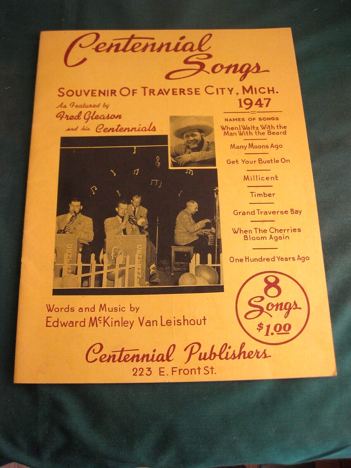 VTG ORIGINAL CENTENNIAL SONGS SOUVENIER OF TRAVERSE CITY MICH 1947~AS FOUND,NICE